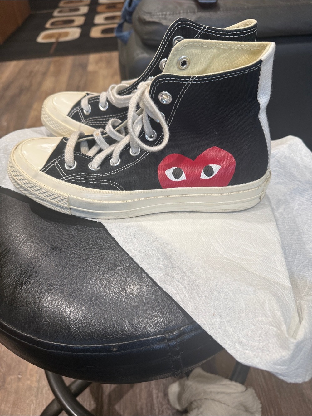 Converse Black High-Top Kids Sneakers with Red Heart Graphic